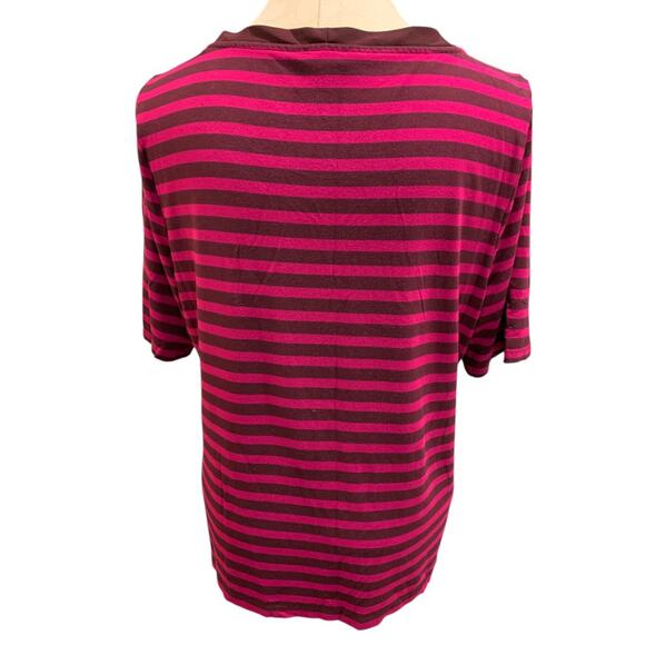 Size XL Talbots Womens Striped Raspberry Tie Neck Shirt - Picture 5 of 8
